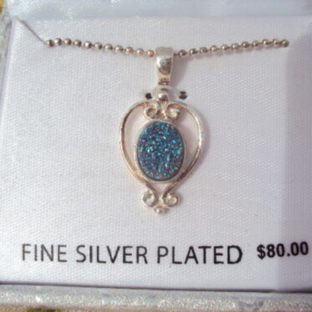 Genuine Drusy Quartz Silver Necklace NWT - Picture 7 of 7
